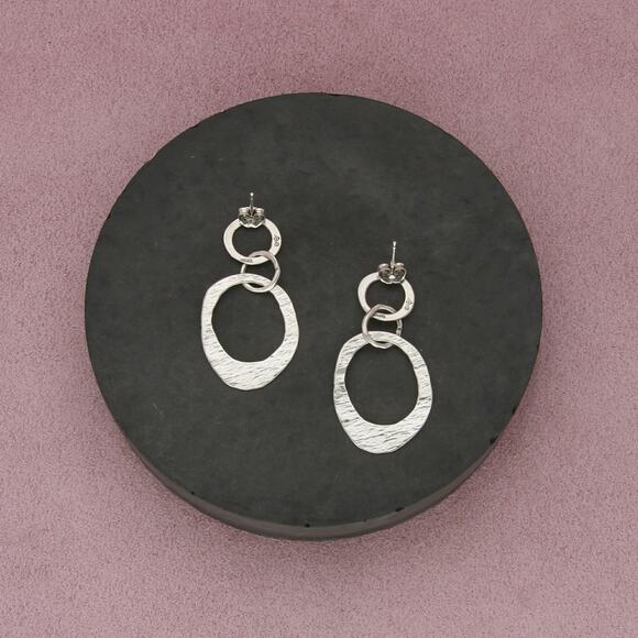 sterling silver textured ring dangle post earrings - Picture 3 of 3